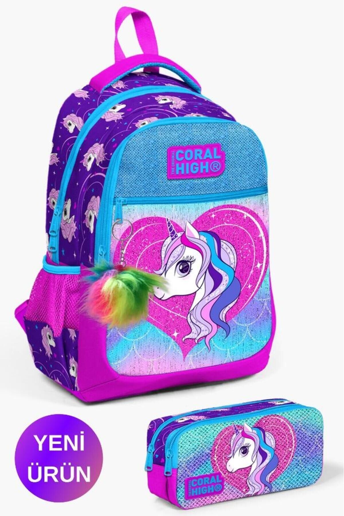 Kids Mor Pembe Unicorn Desenli 2'li Okul Çanta Seti GOSET0223492