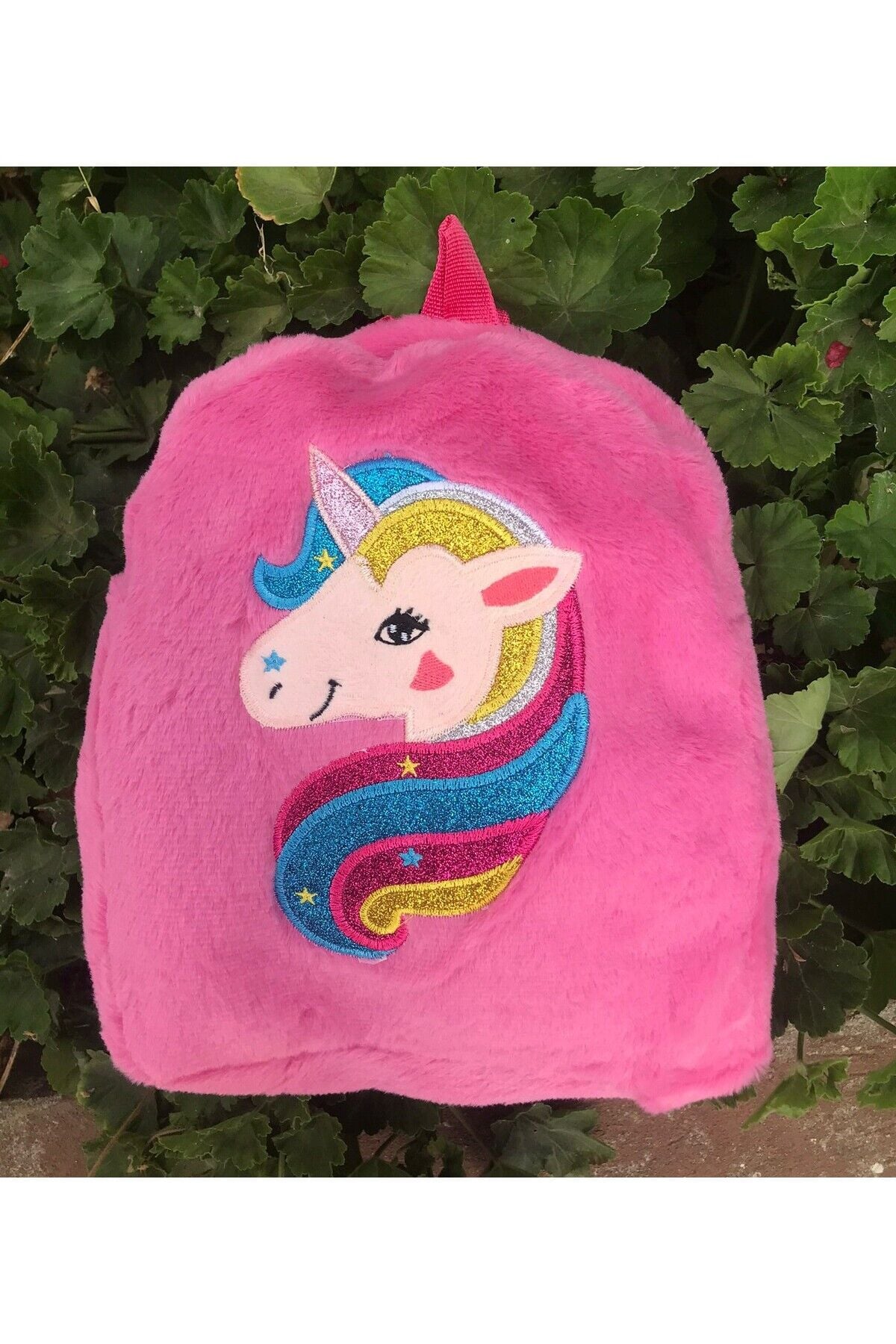 Unicorn Desenli Peluş Sırt Çantası Pembe