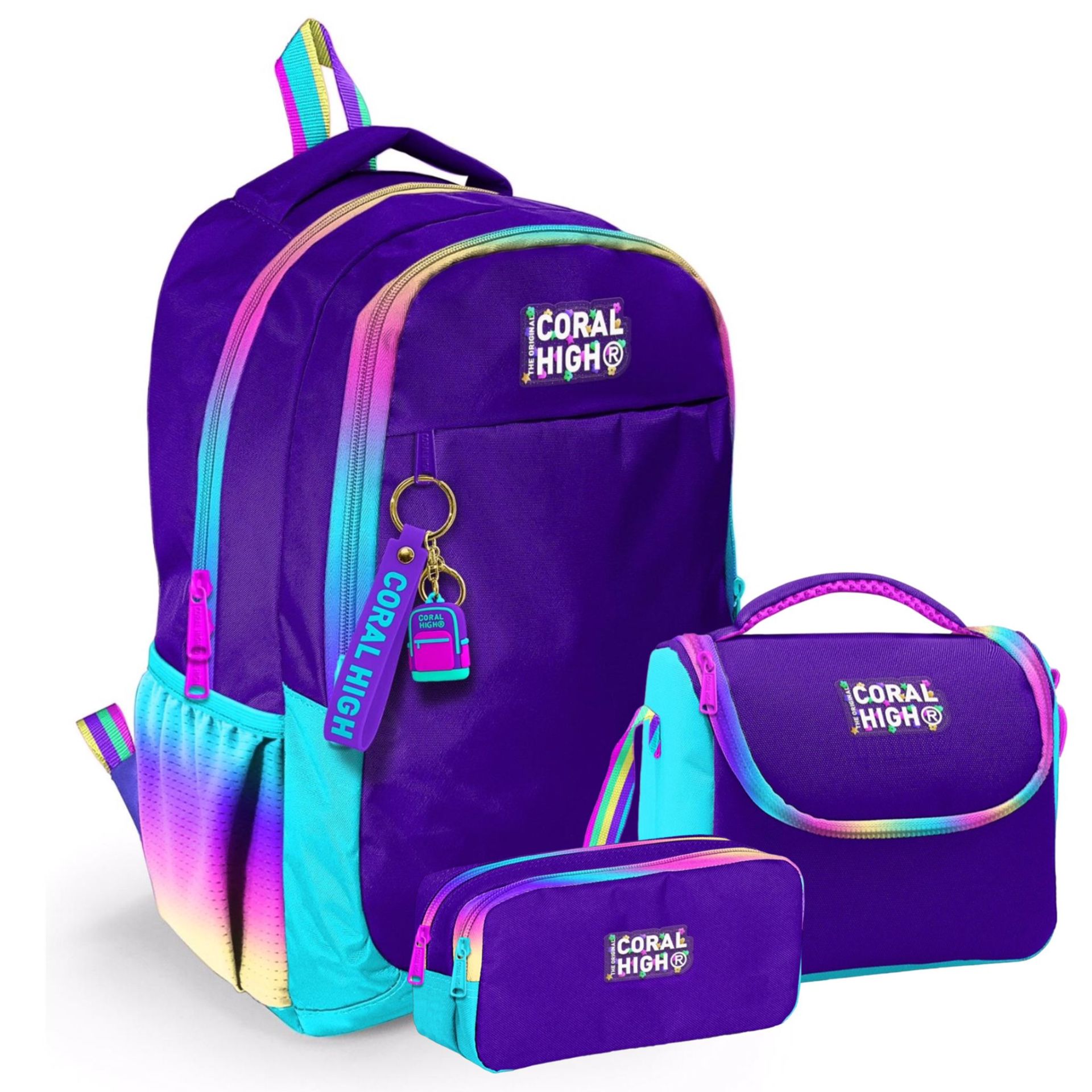 Coral High Kids Rainbow Fermuarlı Mor 3’lü Okul Çanta Seti
