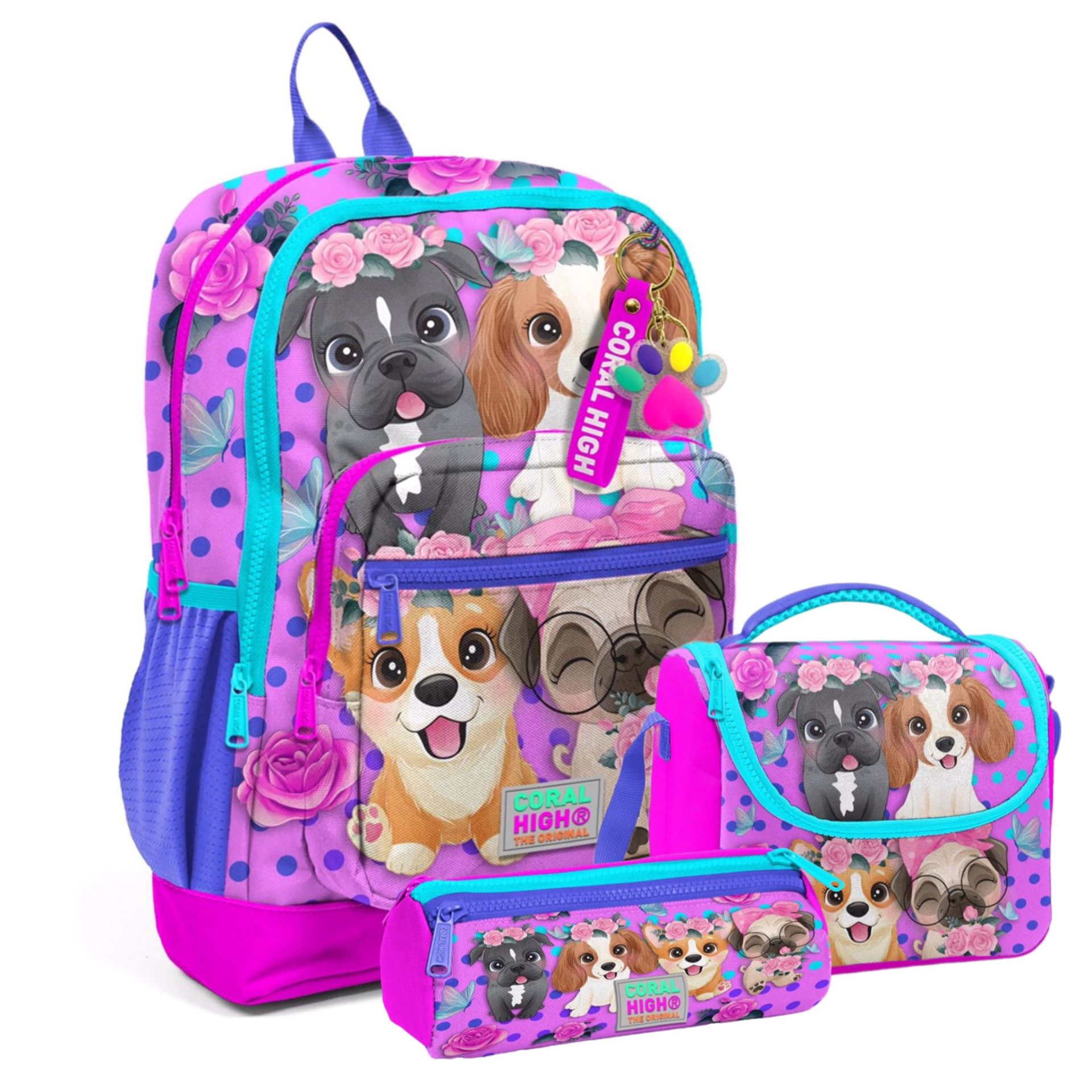Coral High Kids Pembe Köpek Desenli 3’lü Okul Çanta Seti