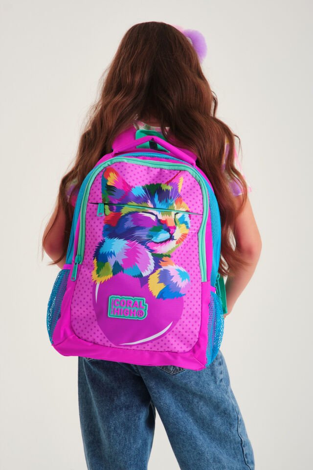 Kids Pembe Mavi Simli Üç Bölmeli Sırt Çantası 14387