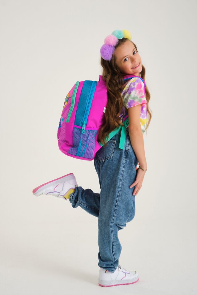 Kids Pembe Mavi Simli Üç Bölmeli Sırt Çantası 14387