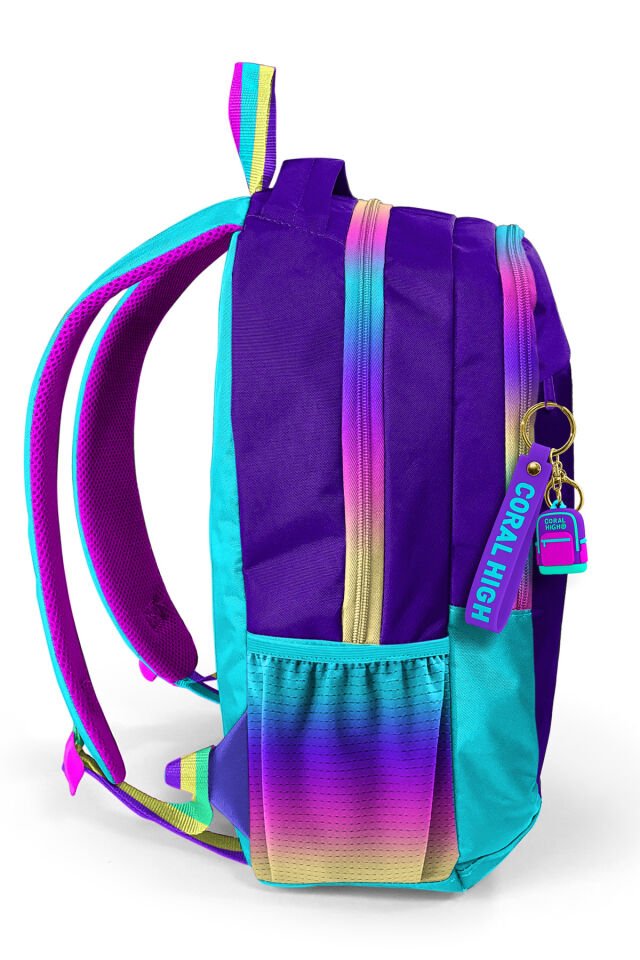 23662 Kıds Mor Raınbow Fermuarlı Üç Bölmeli Okul Sırt Çantası