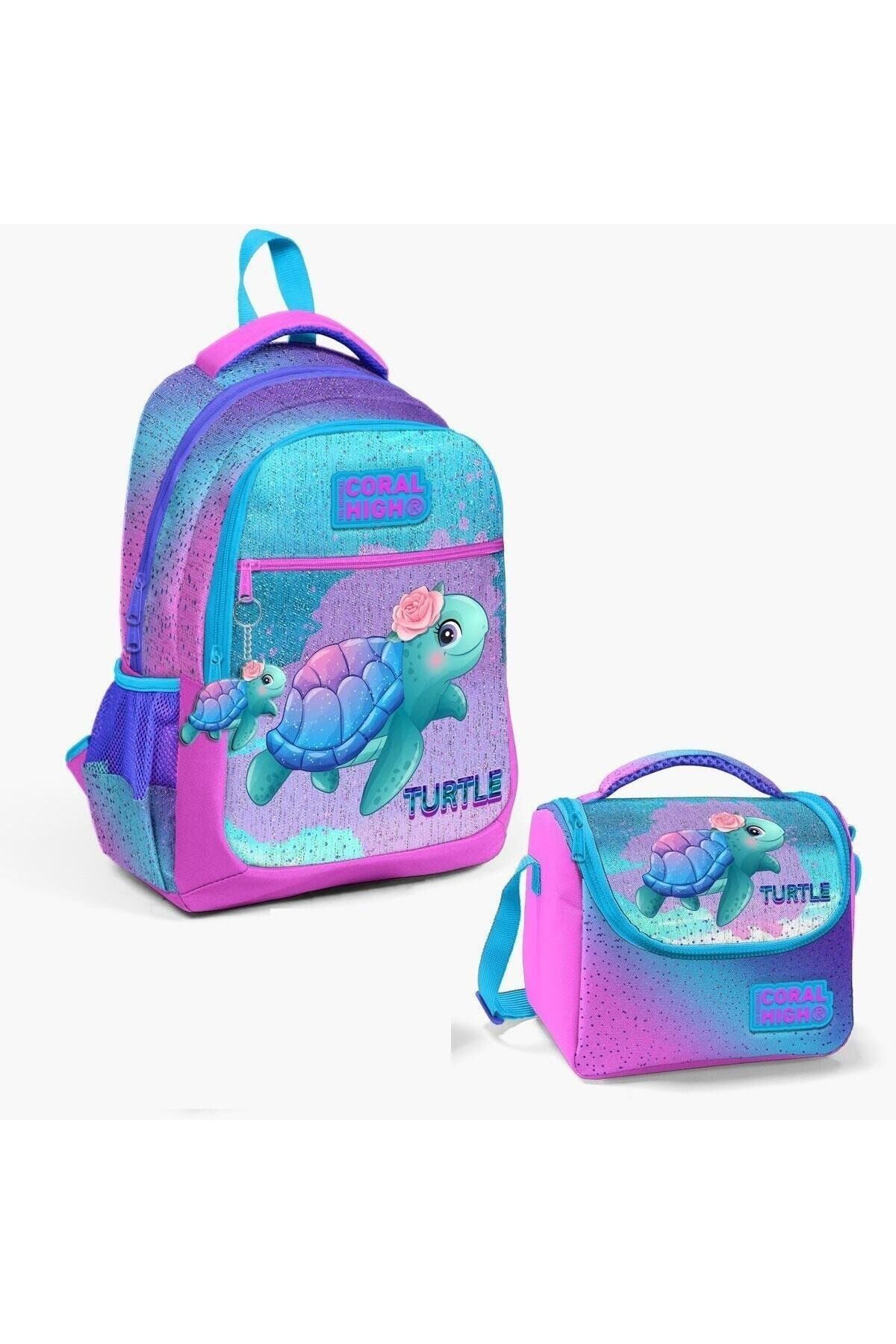 Yaygan Coral High İlkokul Çantası - Kaplumbağa - Pembe - 23497 Ve Beslenme Çantası Pembe