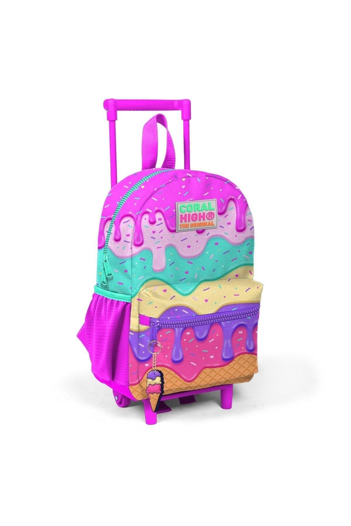 Minik Yuva Çekçekli Sırt Çantası Pembe Rengarenk Dondurma Desenli Iki Bölmeli 24031