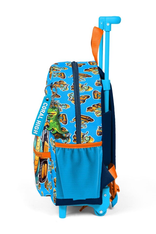 Minik Yuva Çekçekli Sırt Çantası Mavi Turuncu Dinozor Desenli İki Bölmeli 23571