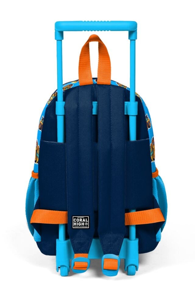 Minik Yuva Çekçekli Sırt Çantası Mavi Turuncu Dinozor Desenli İki Bölmeli 23571
