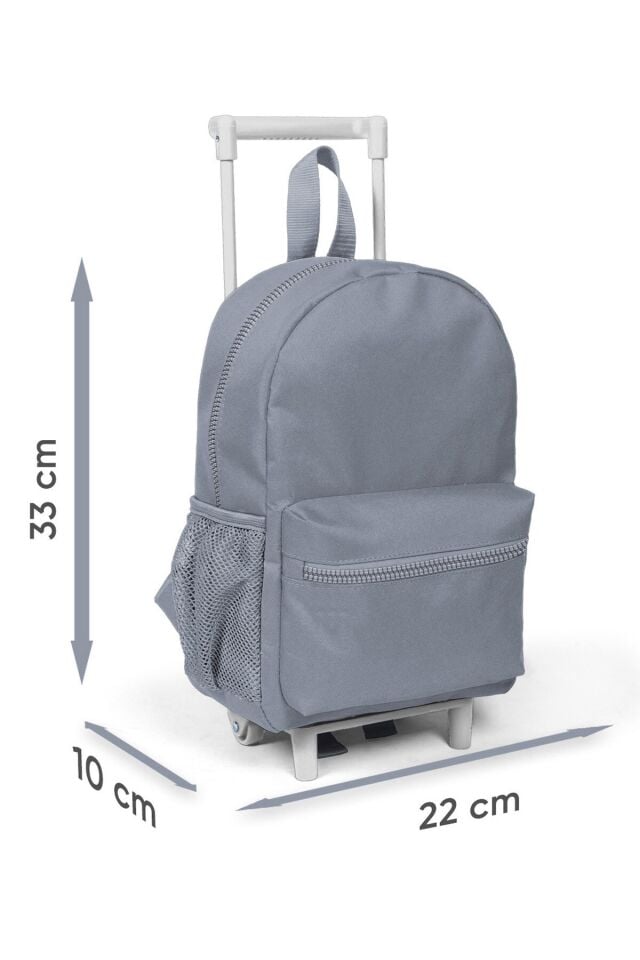 Minik Yuva Çekçekli Sırt Çantası Mavi Turuncu Dinozor Desenli İki Bölmeli 23571