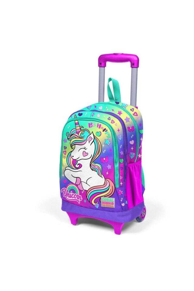 Unicorn Desenli Işıklı Tekerlek Lavanta Çekçekli Sırt Ve Okul Çantası 23929