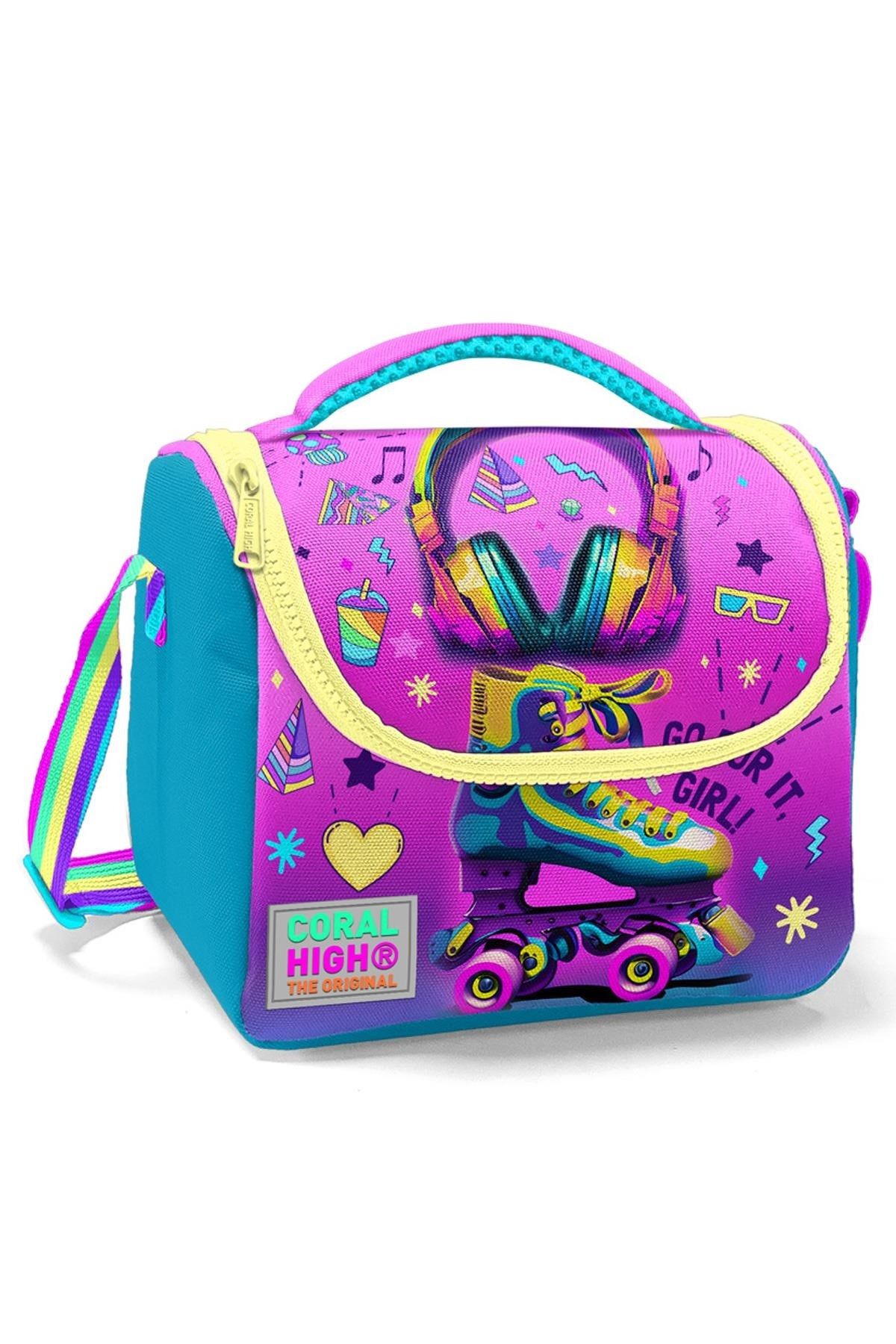Coral High Kids Pembe Turkuaz Kulaklık Paten Desenli Thermo Beslenme Çantası 11754
