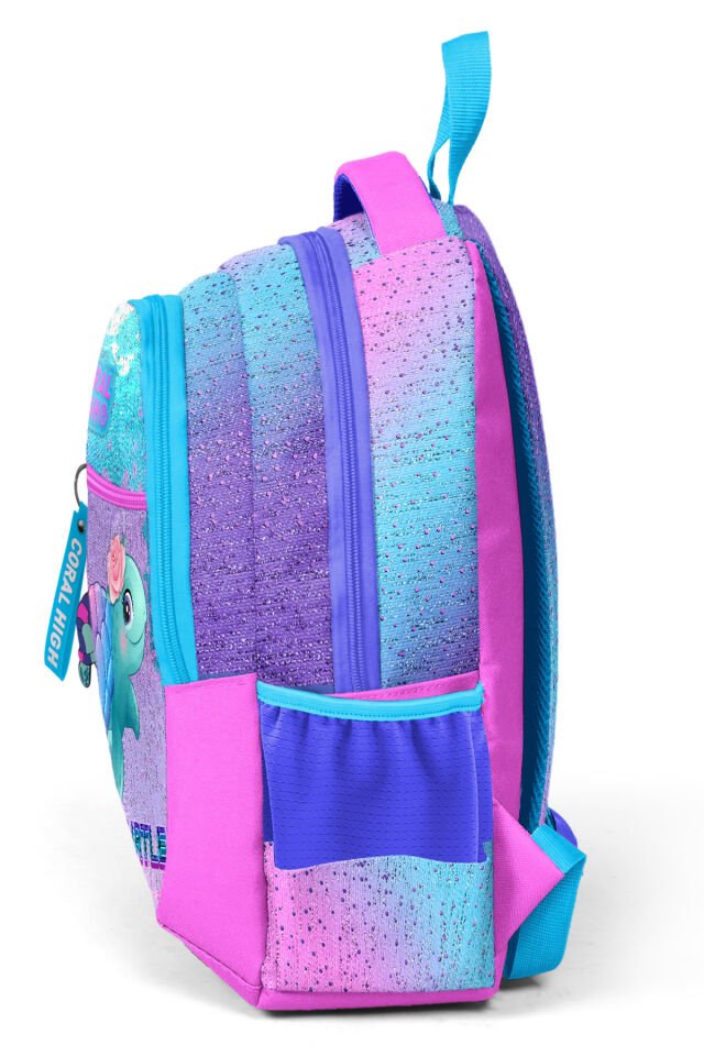 Kaplumbağa Desenli Açık Mavi-pembe Okul Çantası 23497
