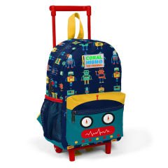 Coral High Kids Lacivert  Robot Desenli İki Bölmeli Çekcekli Yuva Sırt Çantası 24012