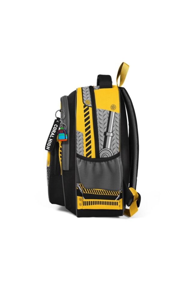 Sarı Siyah Robot Desenli Üç Bölmeli Okul Sırt Çantası 14424