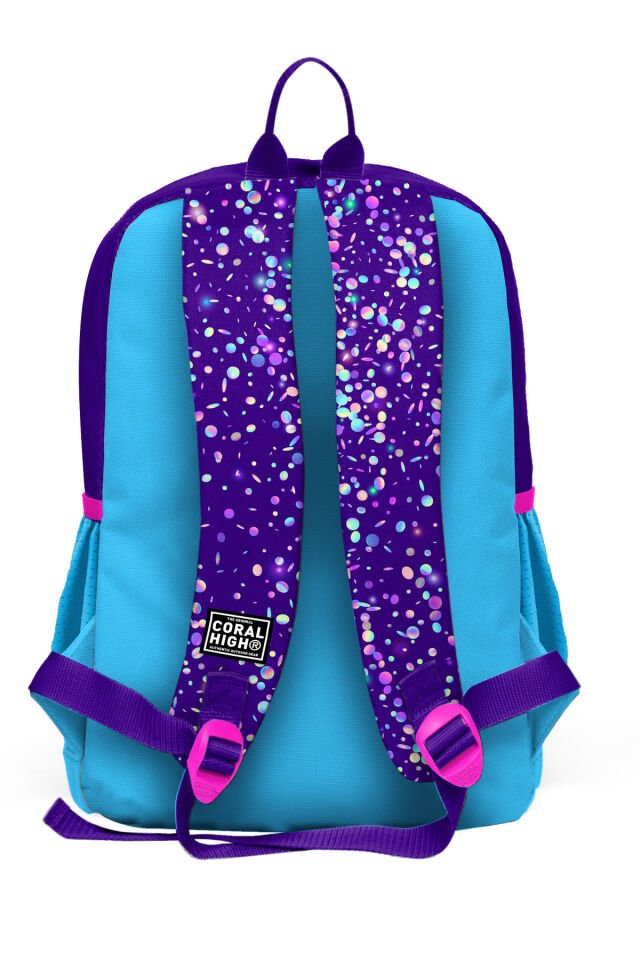 Kids Mor Mavi Pembe Kalp Desenli Dört Bölmeli Okul Sırt Çantası 23740