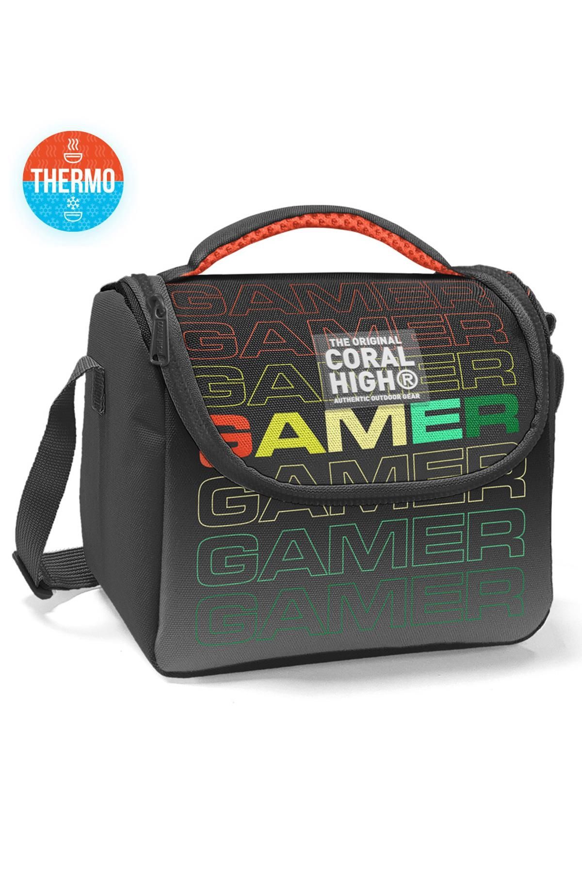 Coral High Kids Siyah Gri Gamer Desenli Thermo Beslenme Çantası 11780