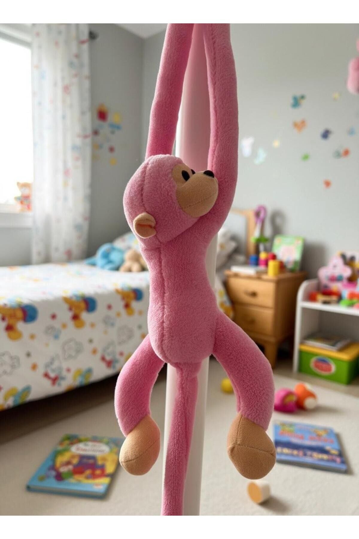 Atakids Sarılan Peluş Maymun Eğlenceli ve Sevimli Oyun Arkadaşı Pembe