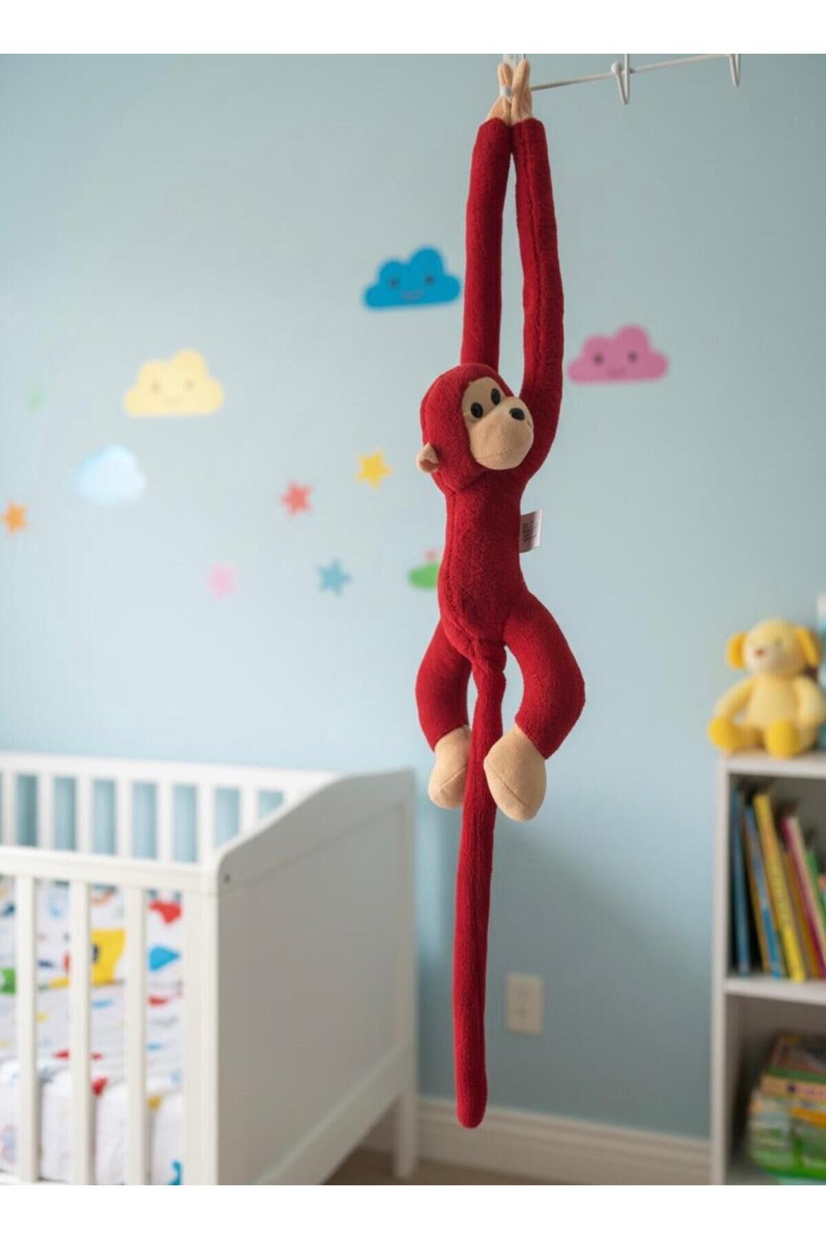 Atakids Sarılan Peluş Maymun Eğlenceli ve Sevimli Oyun Arkadaşı Kırmızı