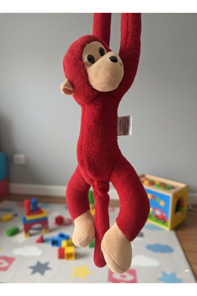 Atakids Sarılan Peluş Maymun Eğlenceli ve Sevimli Oyun Arkadaşı Kırmızı