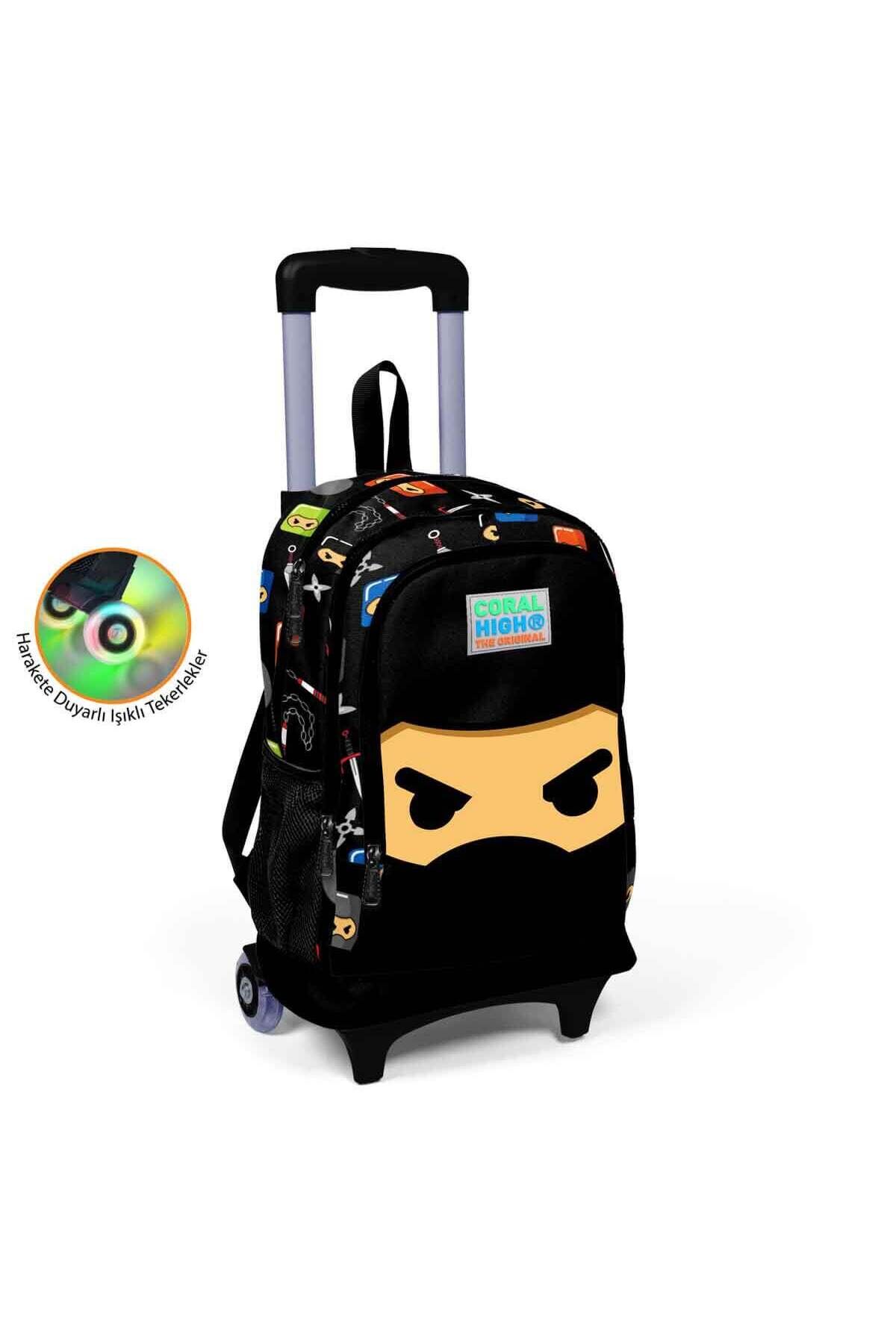 Coral High Ninja Işıklı Tekerlekli Çekçekli Okul Çantası 23381 -