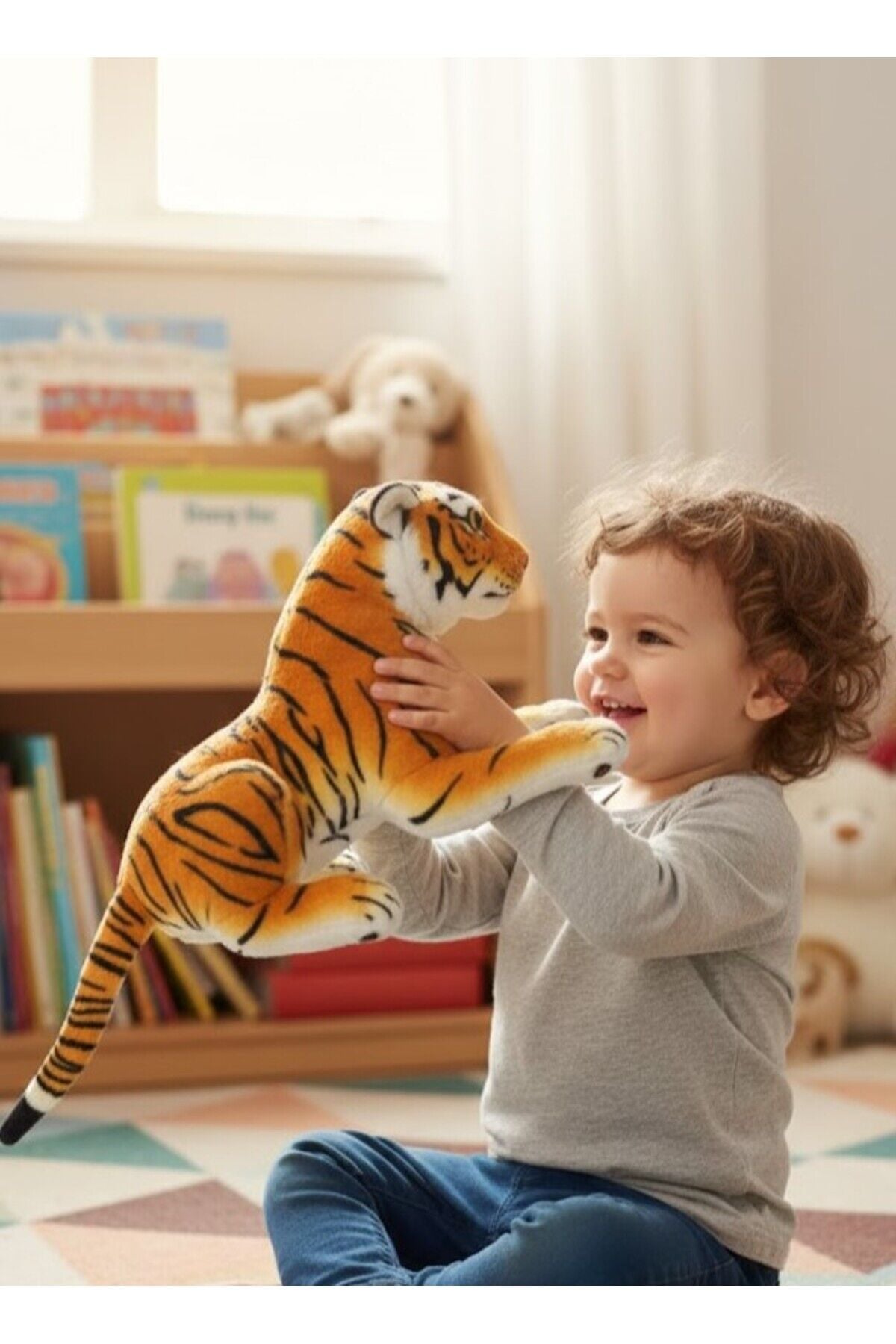 Atakids Gerçekçi Vahşi Hayvan Peluş Oyuncak – Kaplan & Leopar 55 cm Turuncu