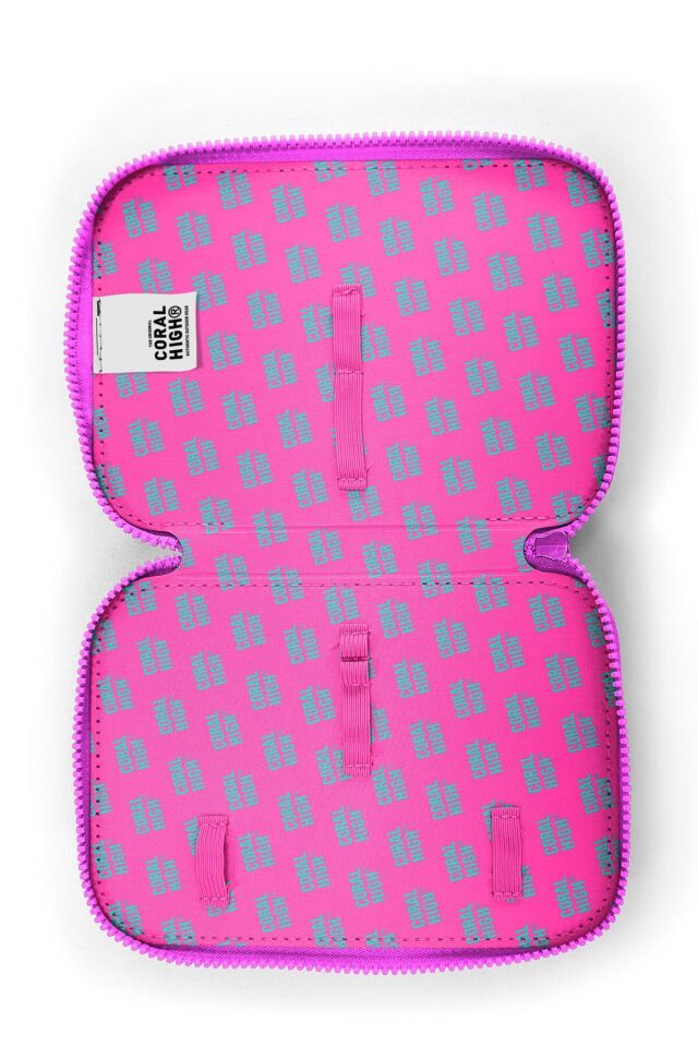 Kids Mor Pembe Unicorn Deniz Kızı Desenli Çift Katlı Kalem Çanta 11138