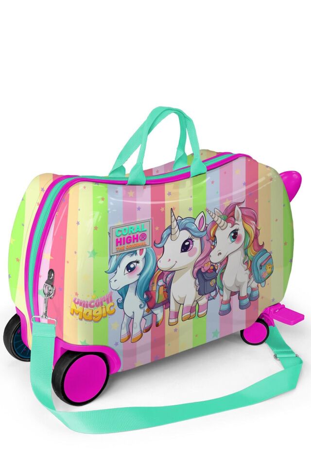 Coral High Kids Renkli Unicorn Desenli Otur-Çek Çocuk Valizi 16355