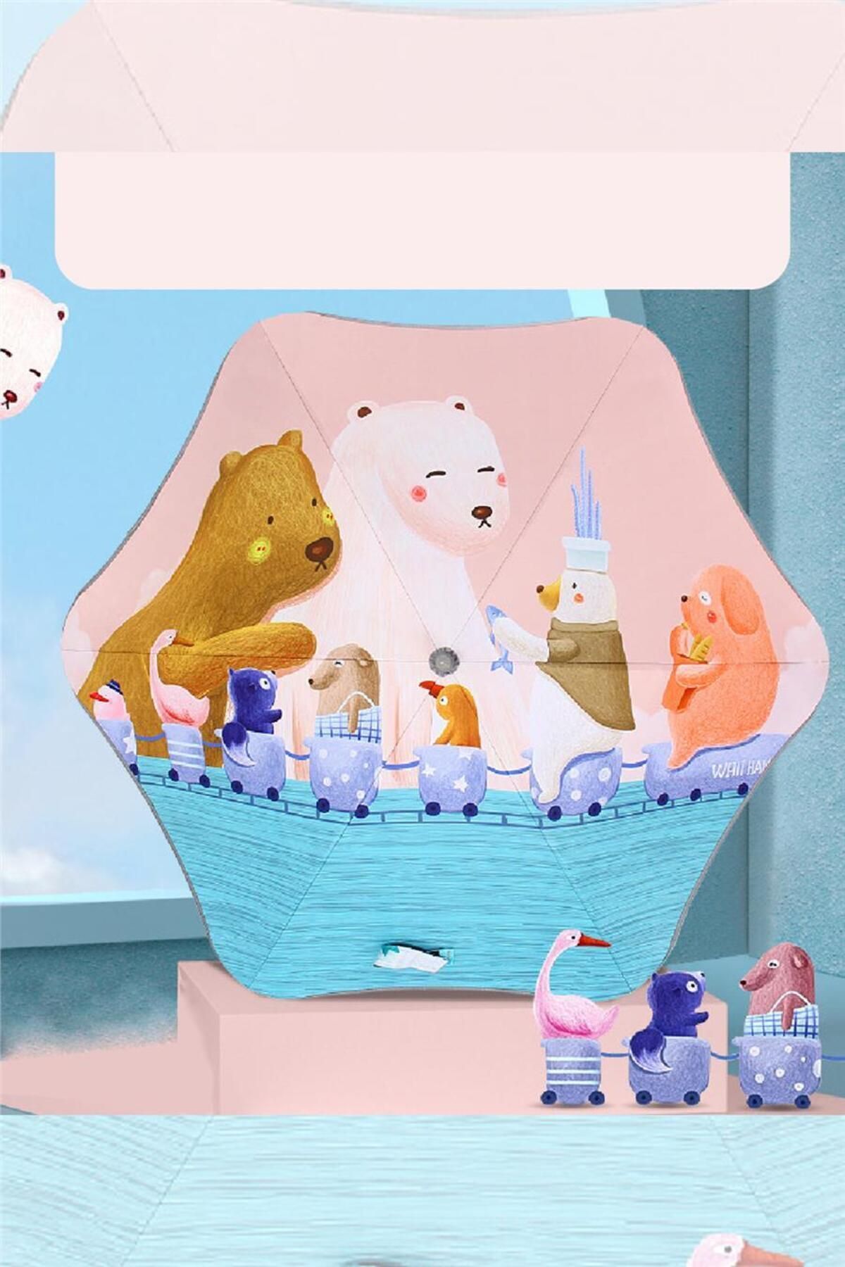 6 Fiber Telli Kız Çocuk Şemsiye Sevmli Hayvanlar Desenli Rüzgara Dayanıklı Kız Çocuk Şemsiyes