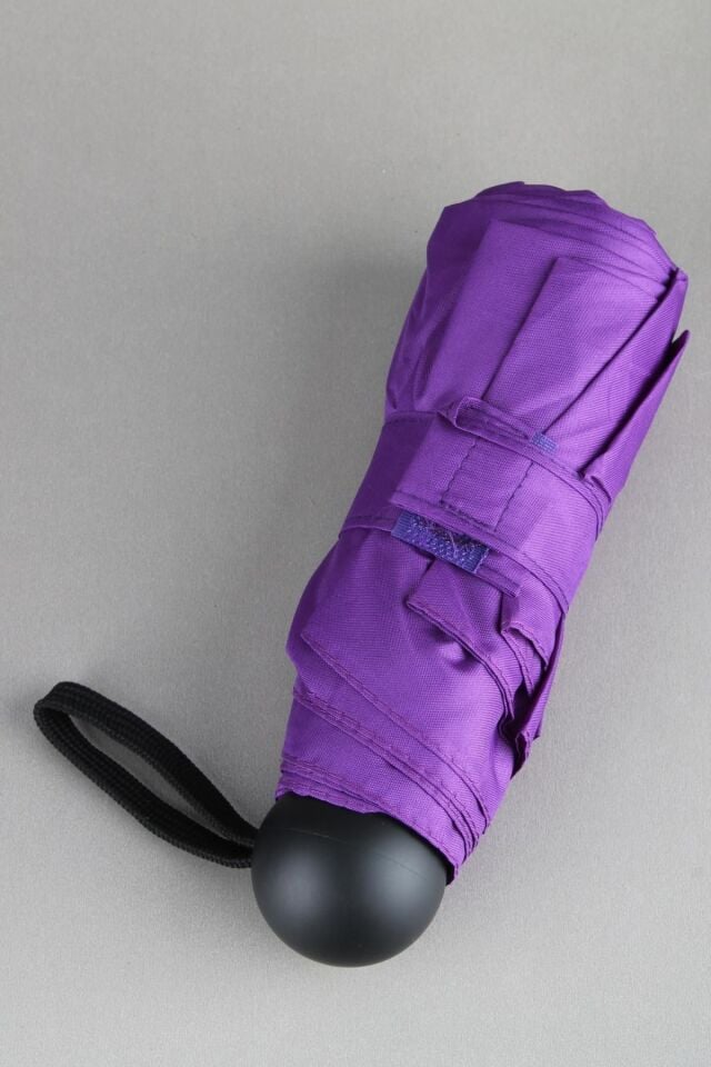 Mini Süper Çantalı Fermuarlı Kılıflı Rüzgar Koruma 8 Fiber Telli Şemsiye Mor 214ml Kaps