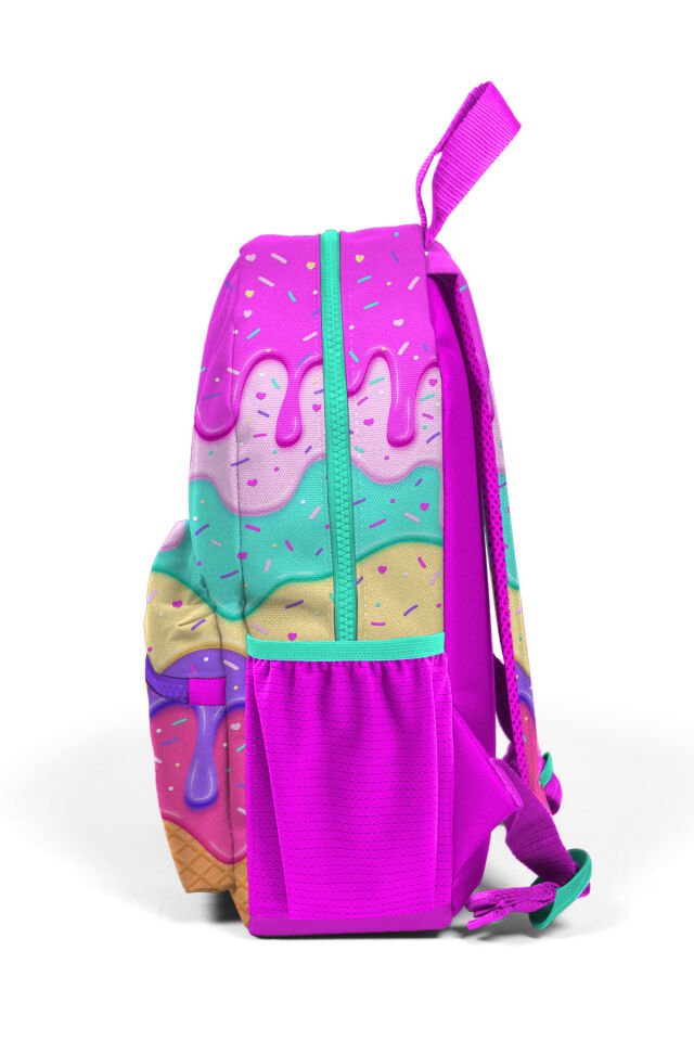 Minik Yuva Sırt Çantası Pembe Rengarenk Dondurma Desenli İki Bölmeli