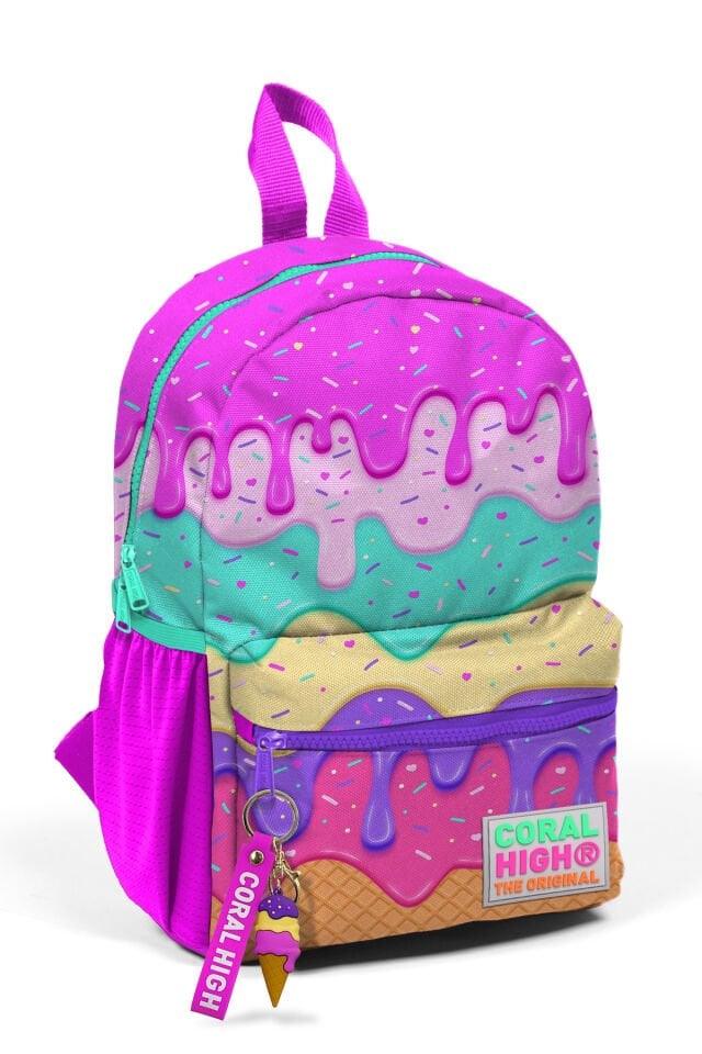 Minik Yuva Sırt Çantası Pembe Rengarenk Dondurma Desenli İki Bölmeli