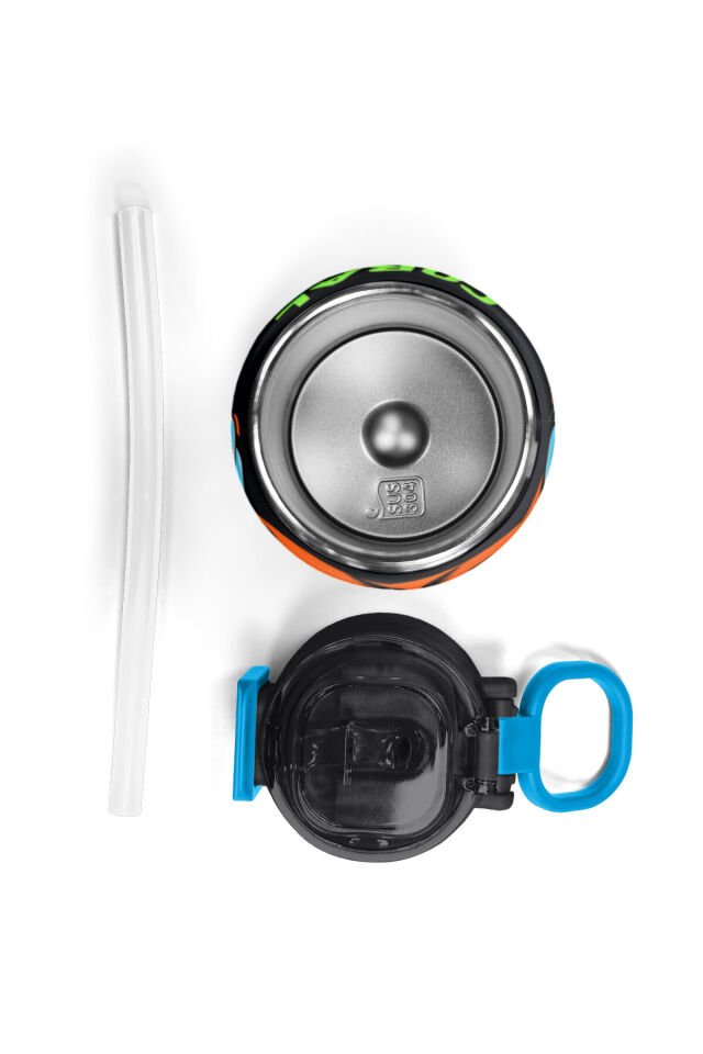 Kids Gri Turuncu Gamer Desenli Pipetli ve Direkt İçim Çelik Termos 500 ml 31947