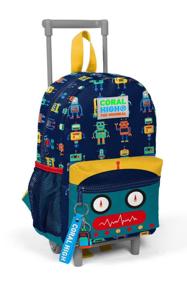 Kids Lacivert Civit Robot Desenli İki Bölmeli Çekcekli Yuva Sırt Çantası 24012 Lacivert
