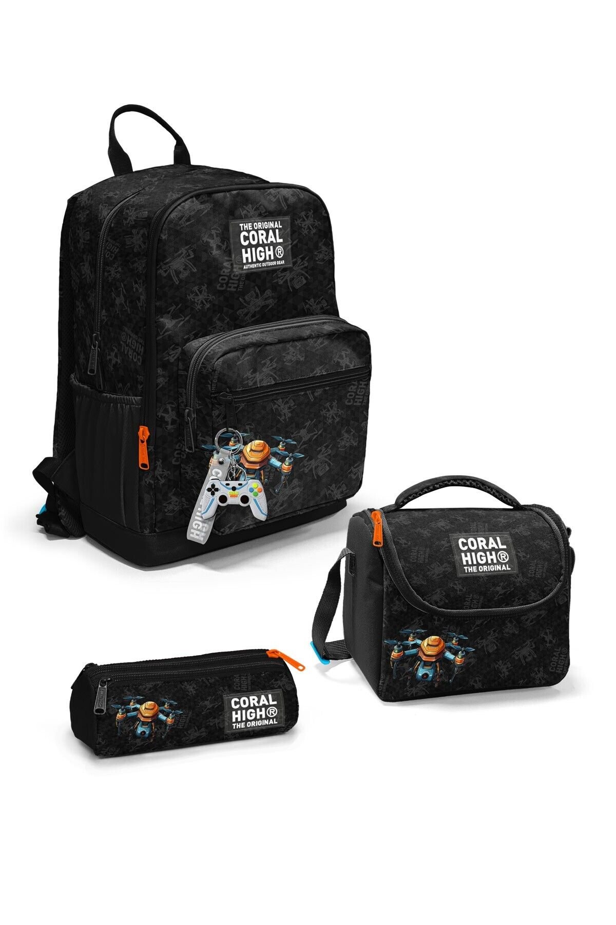 Coral High Siyah Drone Desenli 3’lü Okul Çanta Seti SET0123691