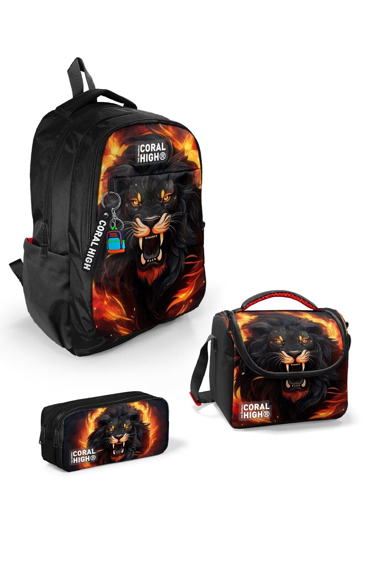 Coral High Kids Siyah Aslan Desenli 3’lü Okul Çanta Seti SET0123671