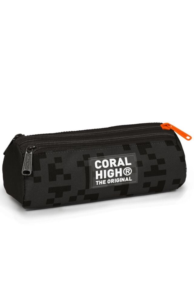 Coral High Siyah Blok Desenli 3’lü Okul Çanta Seti (Okul Çantası, Kalemlik ve Matara)