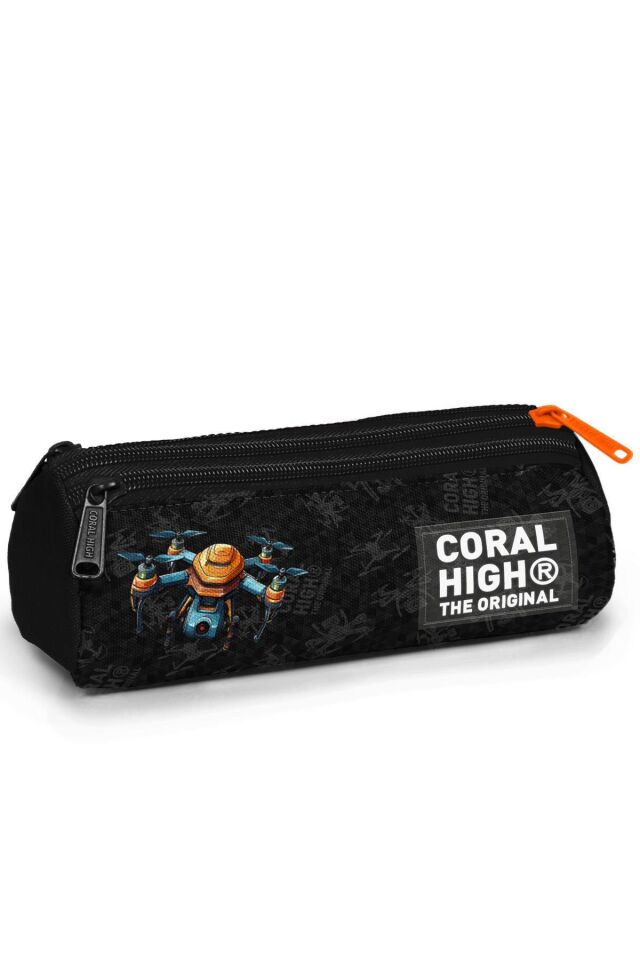 Coral High Siyah Drone Desenli 3’lü Okul Çanta Seti (Okul Çantası, Kalemlik ve Matara)