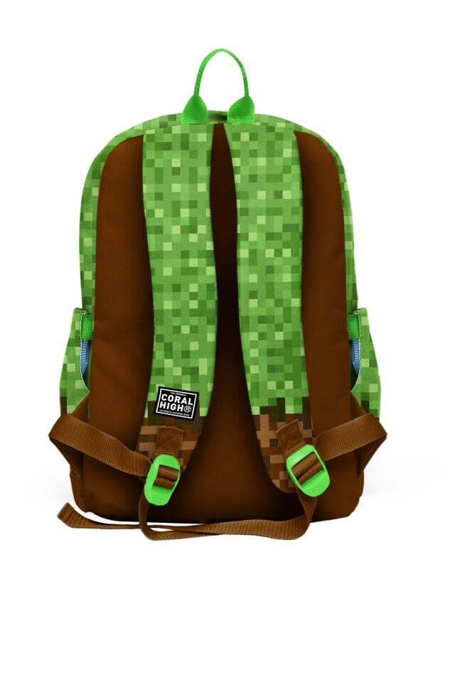 Coral High Kids Yeşil Kahverengi High Craft Desenli 3’lü Okul Çanta Seti (Çanta, Kalemlik, Matara)