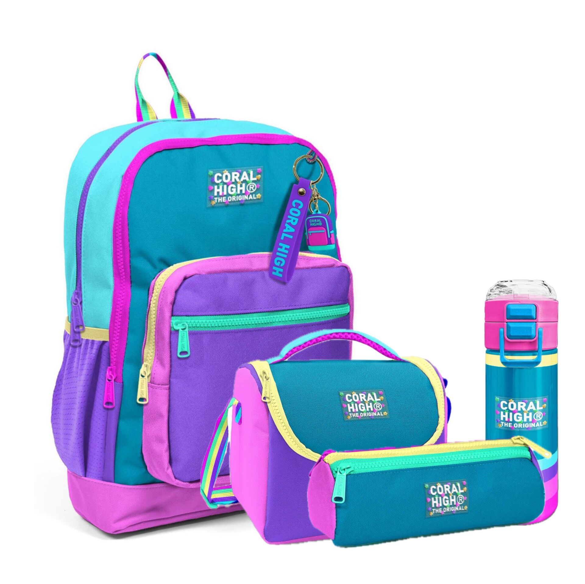 Coral High Kids Pembe Pastel Renkli 4'lü Okul Çanta Seti (Okul Çantası, Kalemlik, Beslenme Çantası, Matara)