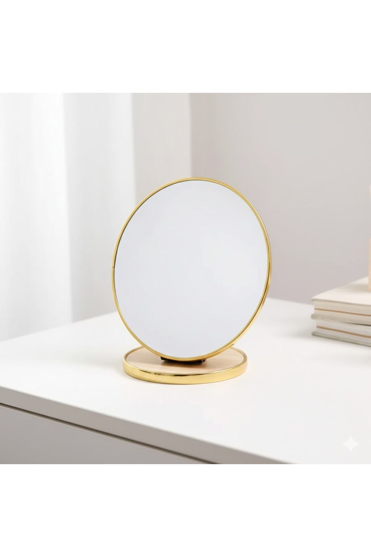 Gold Detaylı Yuvarlak Masa Üstü Makyaj Aynası (28 cm) Altın - 28 X 28