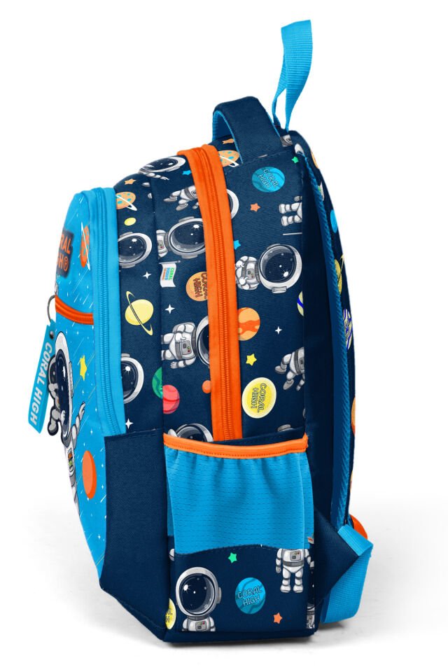 Kids Lacivert Mavi Astronot Desenli Üç Bölmeli Okul Sırt Çantası 23486 Mavi Gümüş