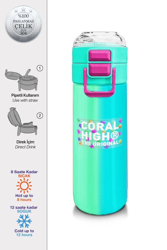 Coral High Renkli Çizgili Desenli 4'lü Okul Çanta Seti (Okul Çantası, Beslenme, Kalemlik, Matara)