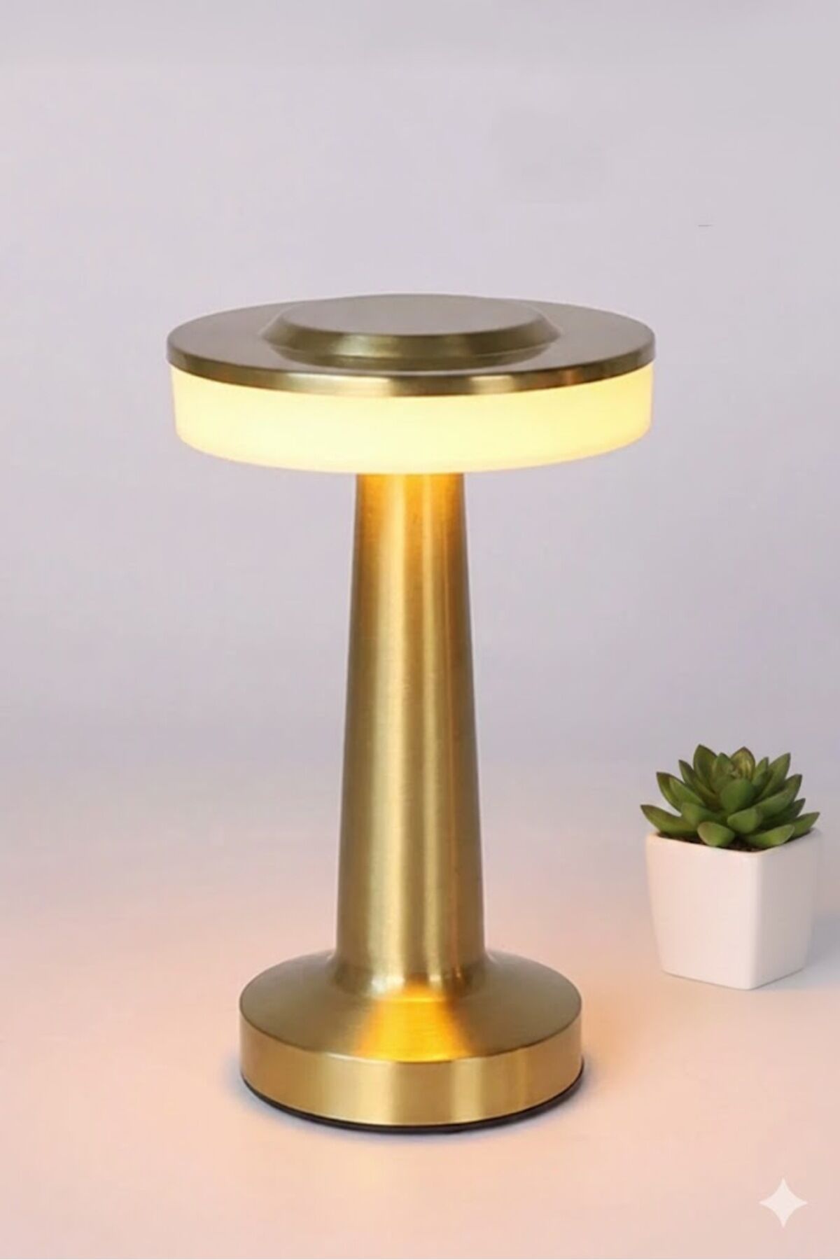 Dokunmatik Renk Değiştiren Şarjlı Mantar Masa Lambası Modern LED Dekoratif Gold Abajur Altın - 20 X 10
