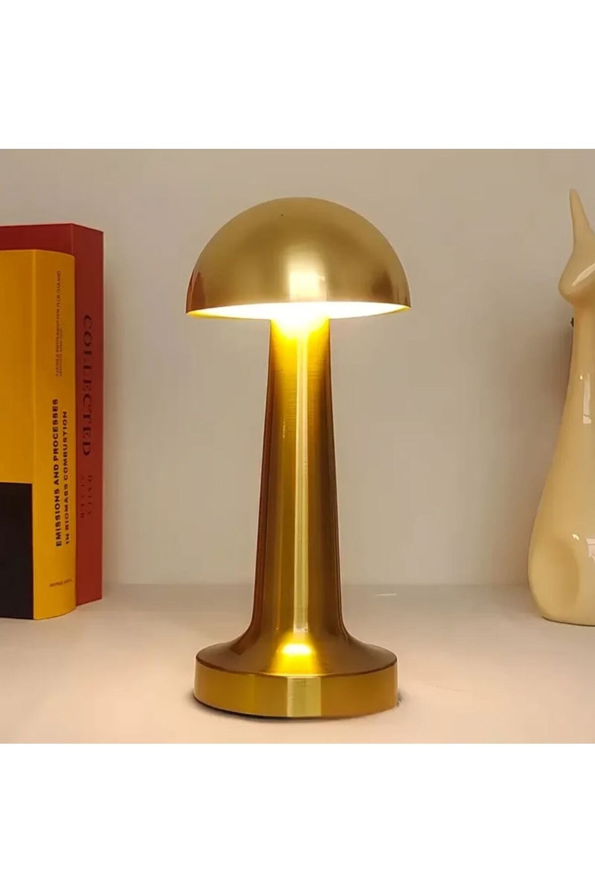 Dokunmatik Renk Değiştiren Şarjlı Mantar Masa Lambası Modern LED Dekoratif Gold Abajur Altın - Beyaz - 20 X 10