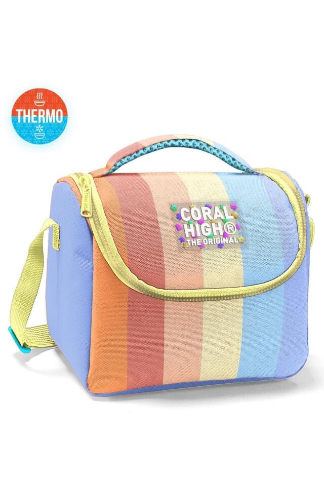 Coral High Renkli Çizgili 4'lü Okul Çanta Seti (Okul Çantası, Beslenme, Kalemlik, Matara)