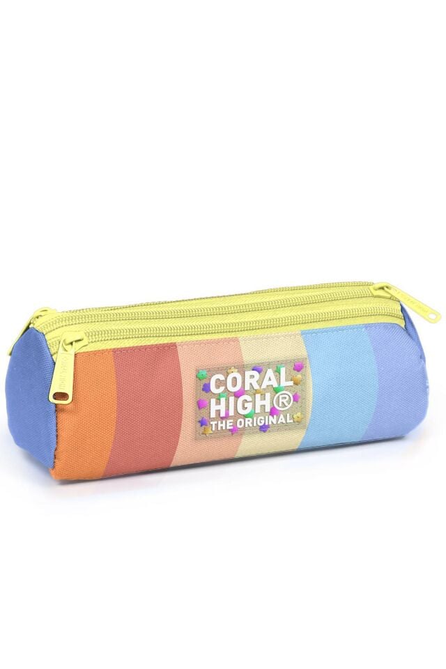 Coral High Renkli Çizgili 4'lü Okul Çanta Seti (Okul Çantası, Beslenme, Kalemlik, Matara)