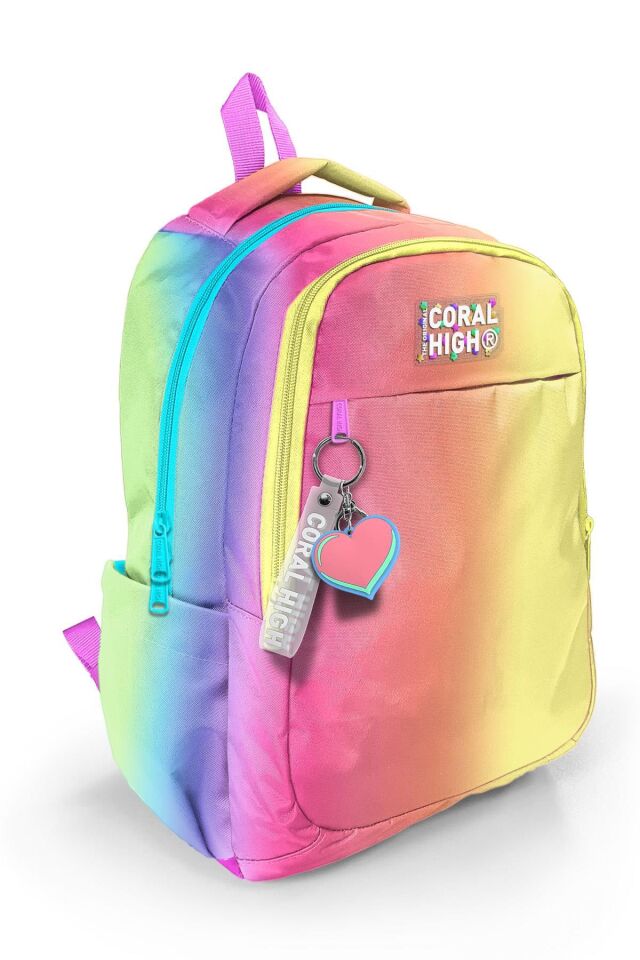Coral High Kids Renk Geçişli Desenli 4’lü Okul Çanta Seti (Okul Çantası, Beslenme, Kalemlik, Matara)