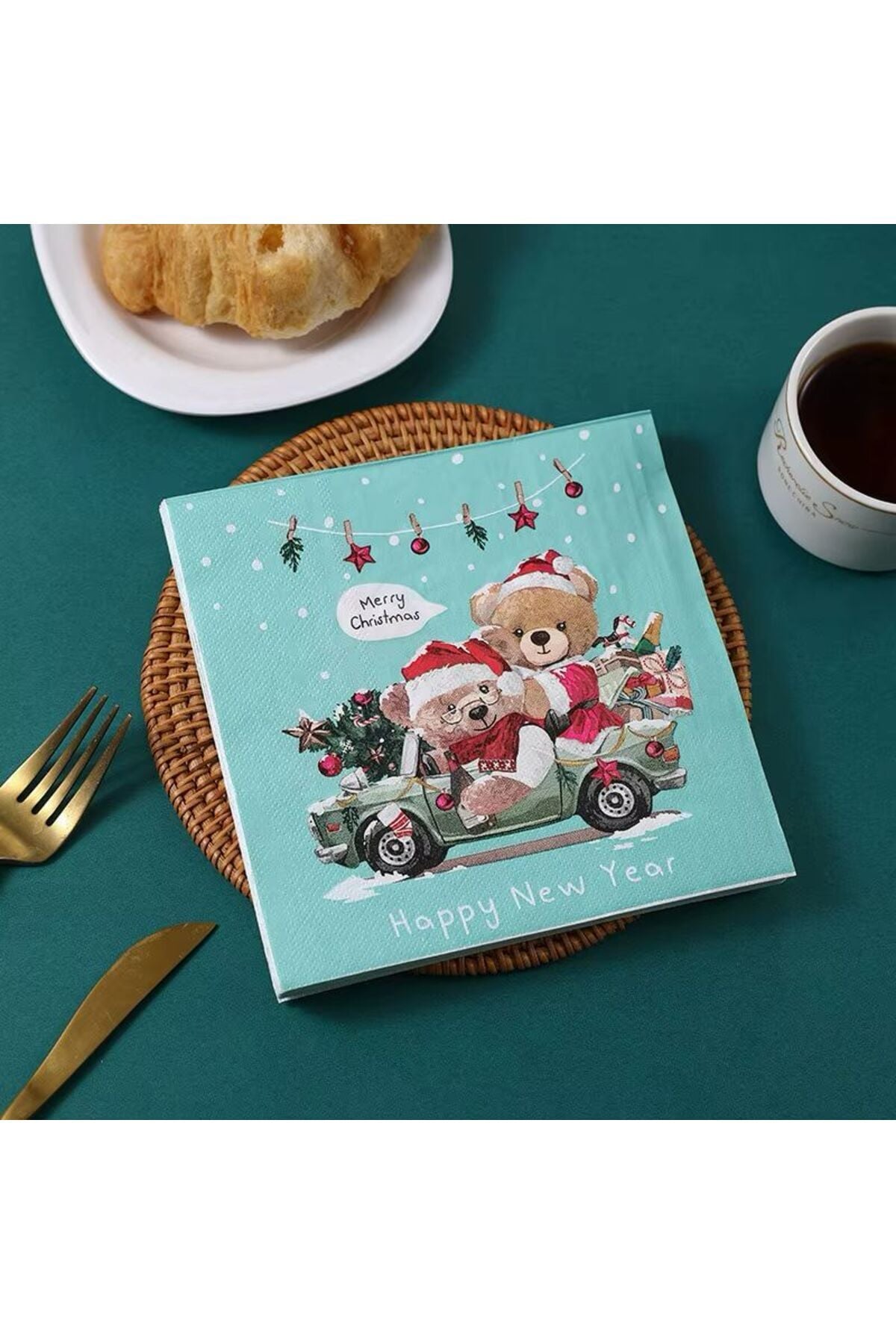 Yılbaşı Noel Christmas Desenli 20 Adet Kağıt Servis Peçete Mavi