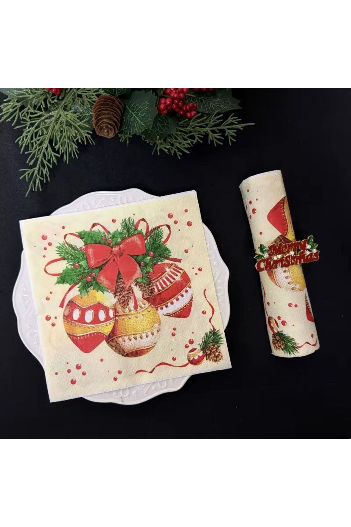 Yılbaşı Noel Christmas Desenli 20 Adet Kağıt Servis Peçete Beyaz