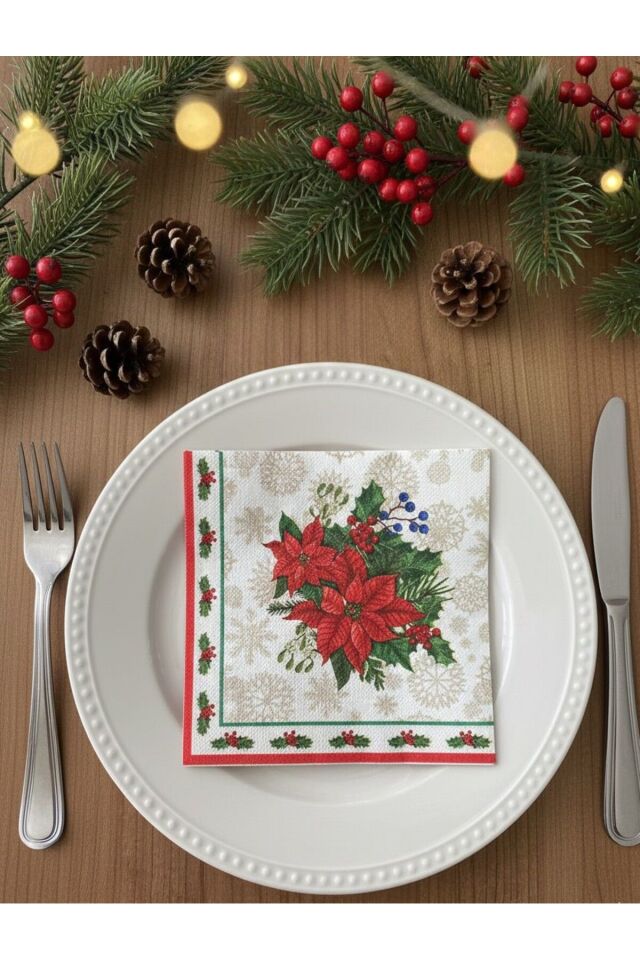 Yılbaşı Noel Christmas Desenli 20 Adet Kağıt Servis Peçete Kırmızı