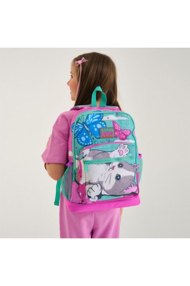 Kids Kedi Desenli Okul Çantası + Beslenme + Kalemlik 3 Lü Set 23707